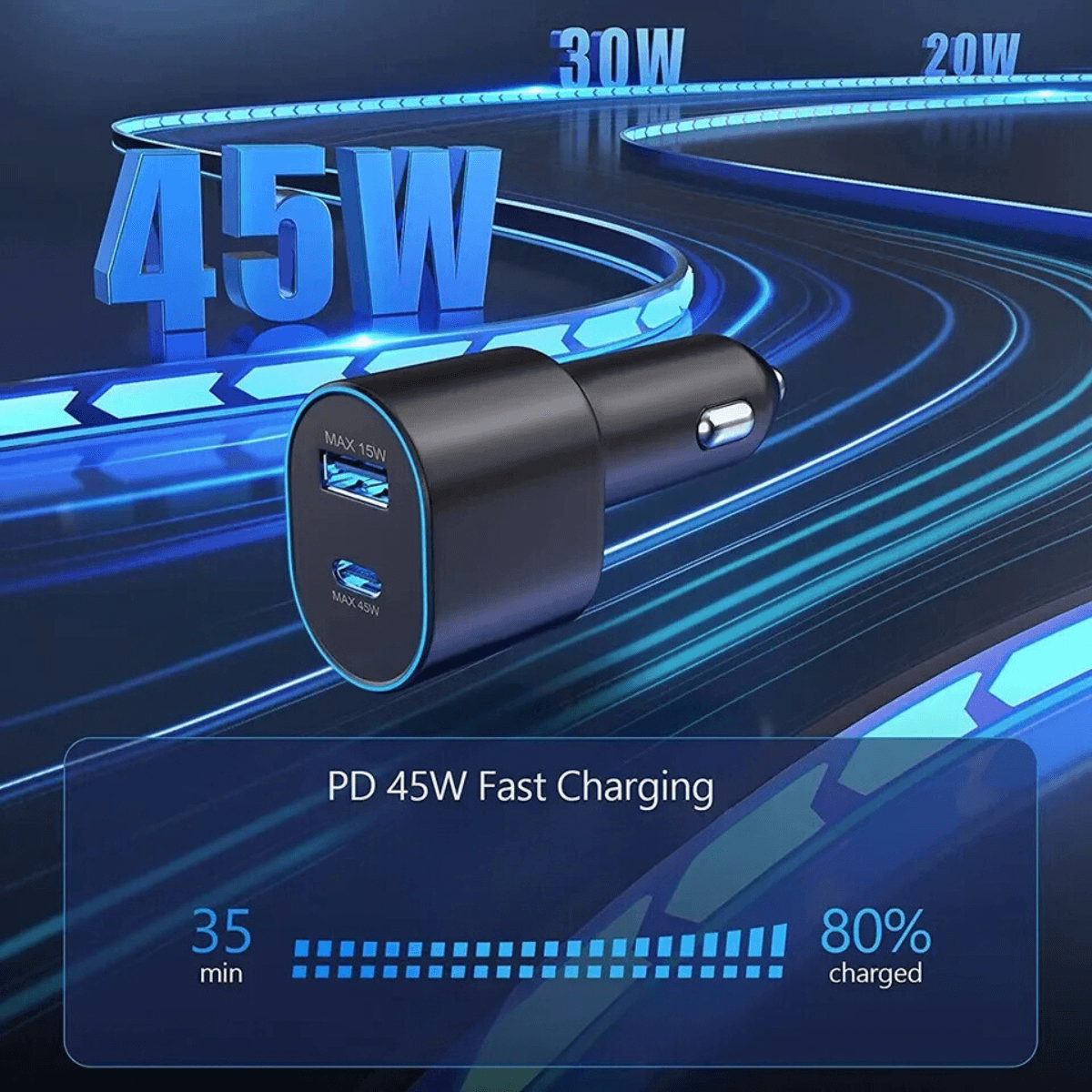 Super Fast Dual Car Charger USB (45W+15W) Two Ports